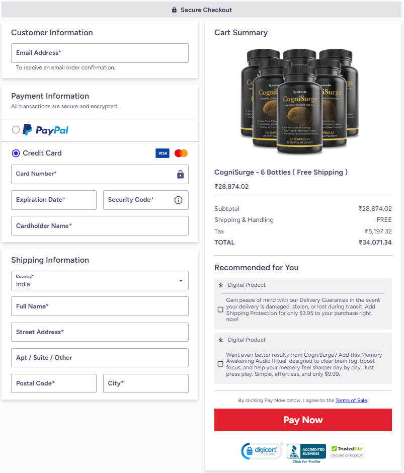 CogniSurge Checkout Page